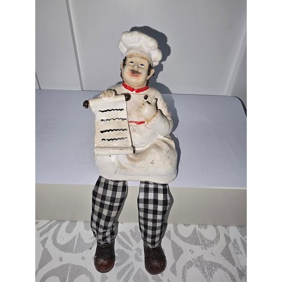 Chef Shelf-Sitter Figurine with Menu Scroll & Gingham Legs – Kitchen Décor - Picture 16 of 16
